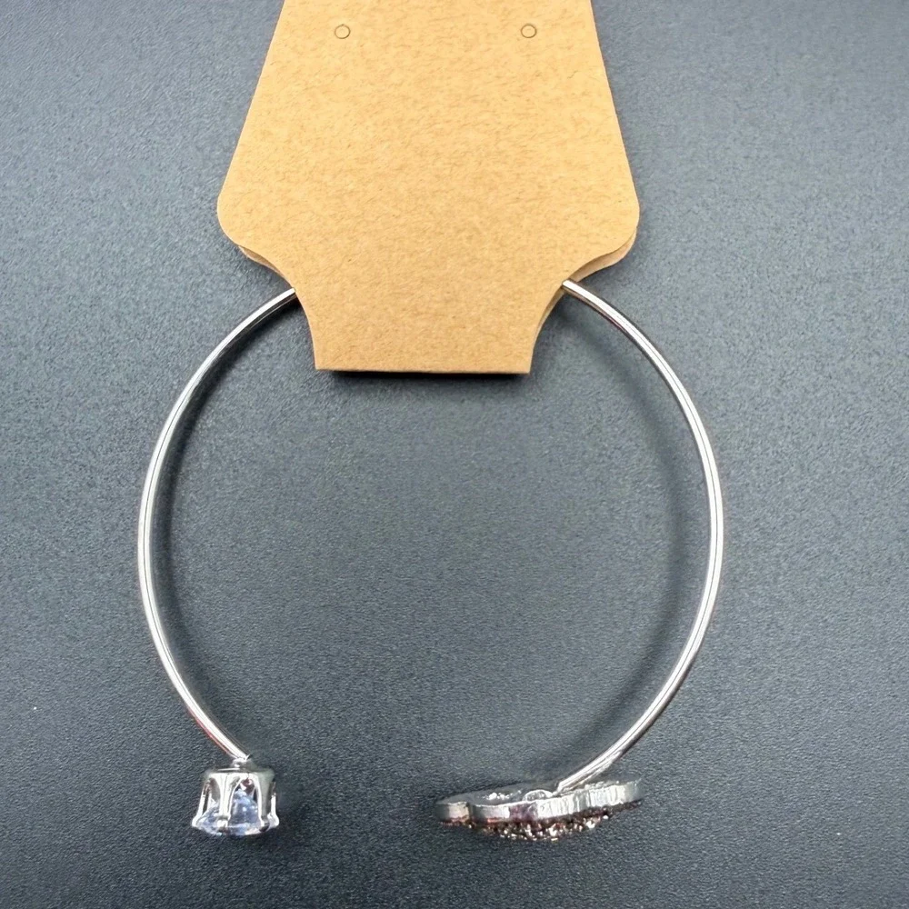 Clover Charm Open Cuff Bangle‎ Bracelet Rhinestone Crystal Silver Tone - Picture 2 of 2